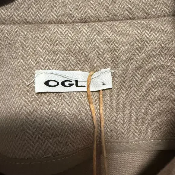OGL Herringbone Textured Full Zip Jacket Tan NWT Size Large
